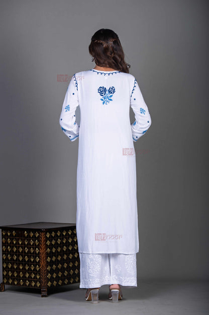 Aayat Rayon Straight Multi Color Chikankari Kurti 2 - white