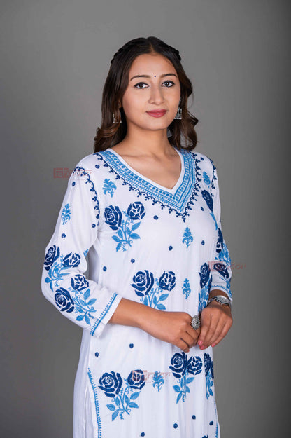Aayat Rayon Straight Multi Color Chikankari Kurti 2 - white