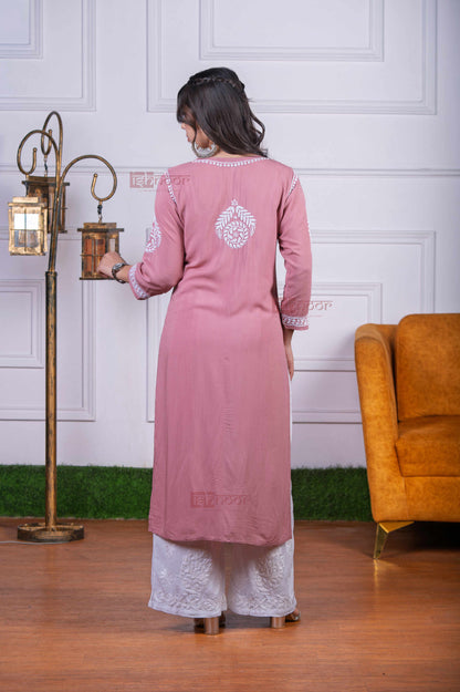 Aayat Modal Straight Chikankari Kurti 3 - dusty-rose
