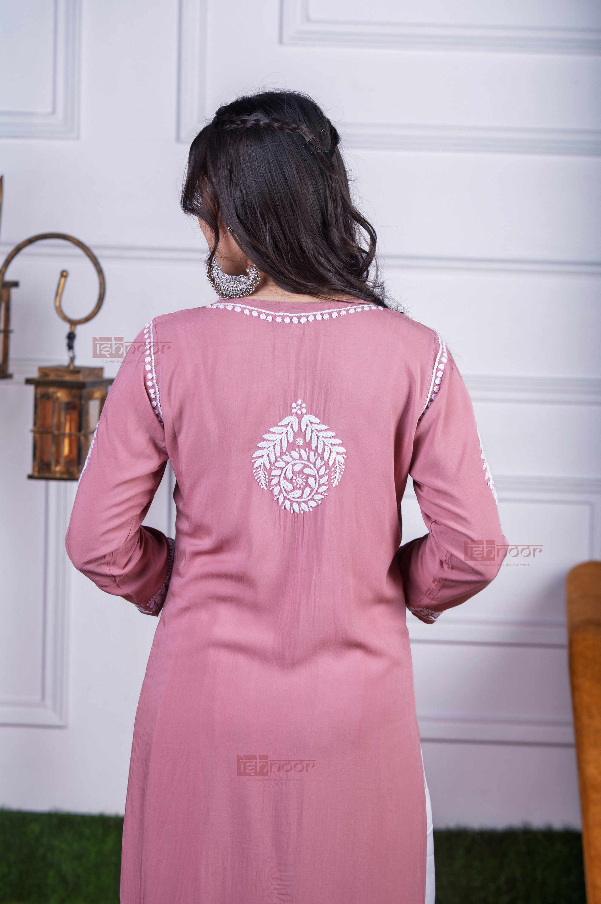 Aayat Modal Straight Chikankari Kurti 3 - dusty-rose