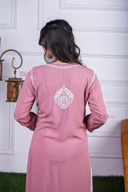 Aayat Modal Straight Chikankari Kurti 3 - dusty-rose