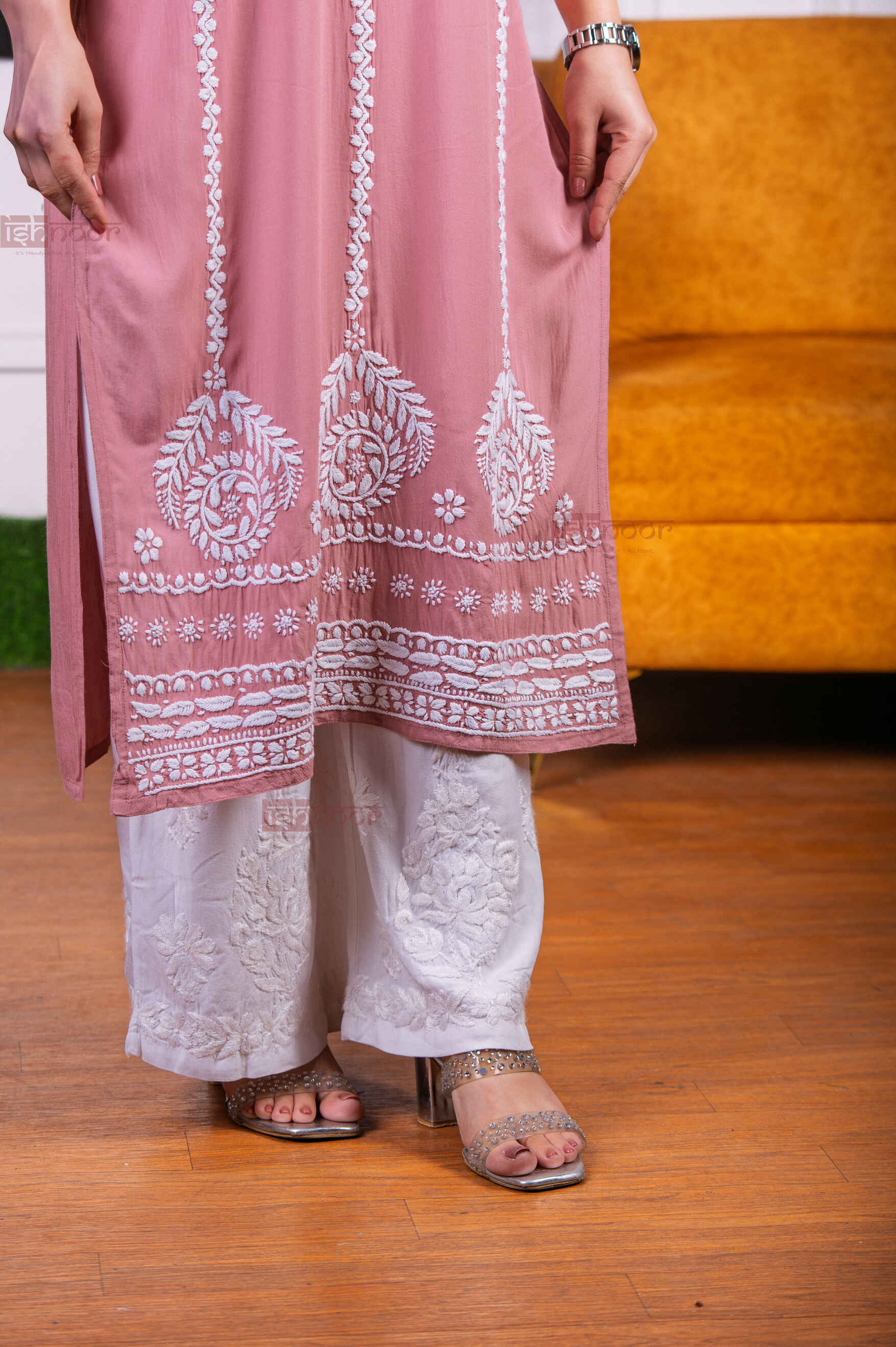 Aayat Modal Straight Chikankari Kurti 3 - dusty-rose