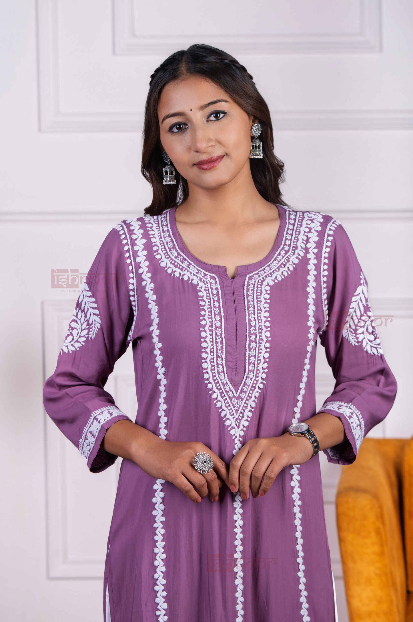 Aayat Modal Straight Chikankari Kurti 3 - orchid-purple