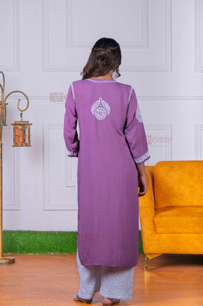 Aayat Modal Straight Chikankari Kurti 3 - orchid-purple