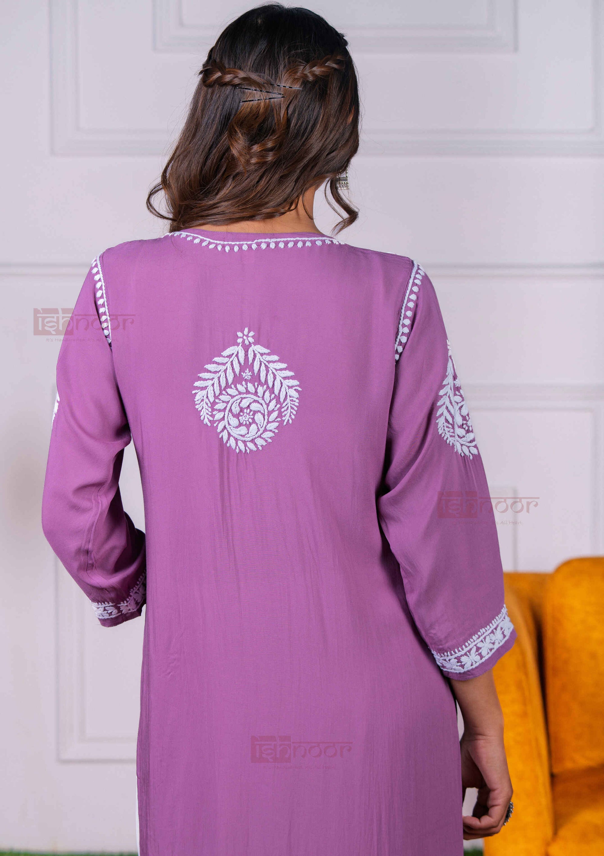 Aayat Modal Straight Chikankari Kurti 3 - orchid-purple