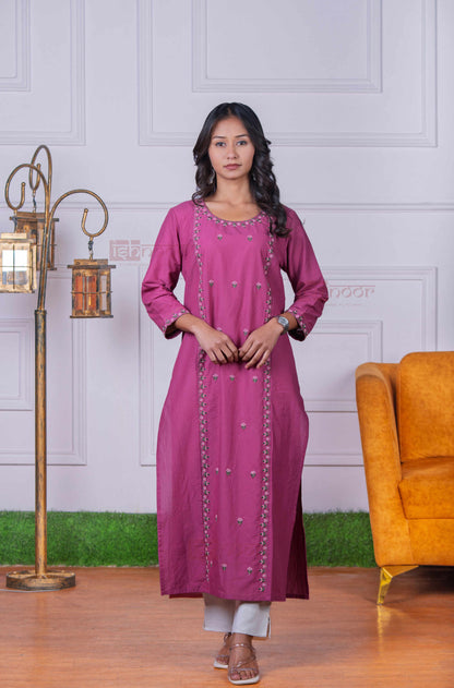 Saanjh Cotton Straight Kurti - blush-pink