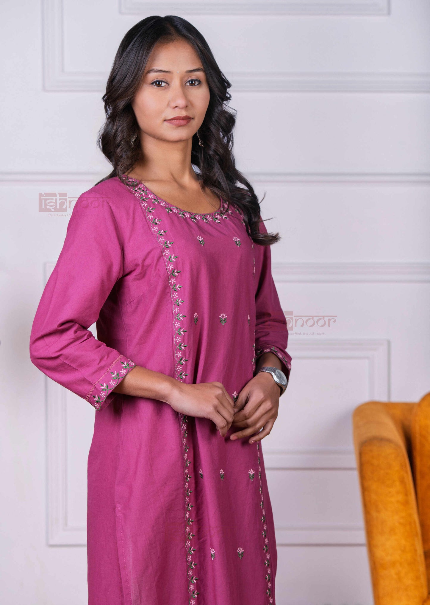 Saanjh Cotton Straight Kurti - blush-pink