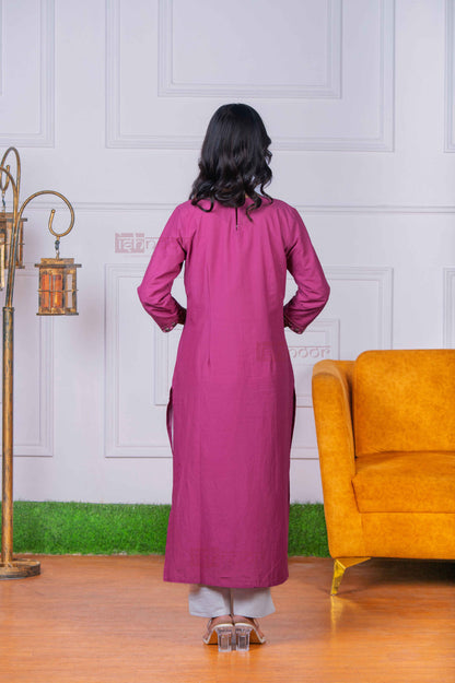 Saanjh Cotton Straight Kurti - blush-pink