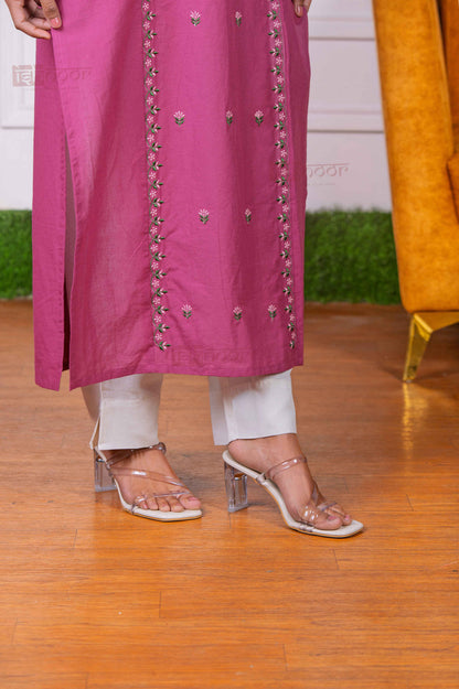 Saanjh Cotton Straight Kurti - blush-pink