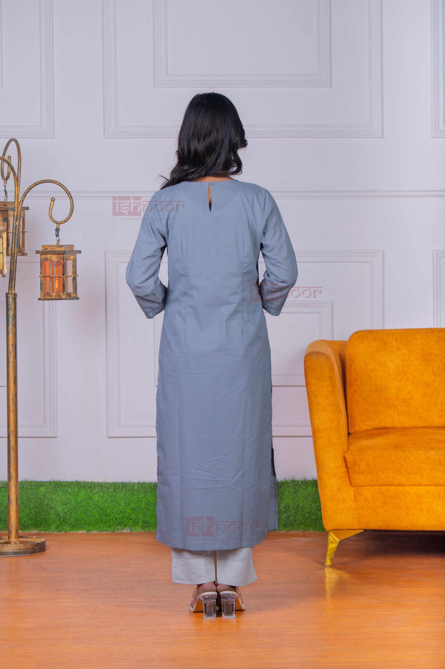 Saanjh Cotton Straight Kurti - slate-blue