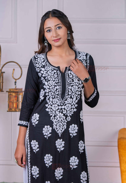 Aayat Modal Straight Chikankari Kurti 2 - black