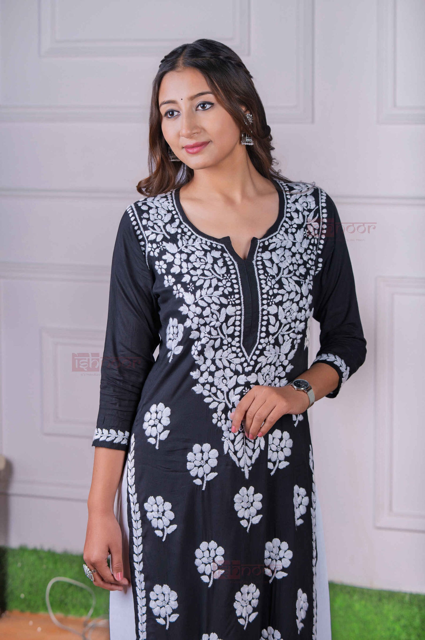 Aayat Modal Straight Chikankari Kurti 2 - black
