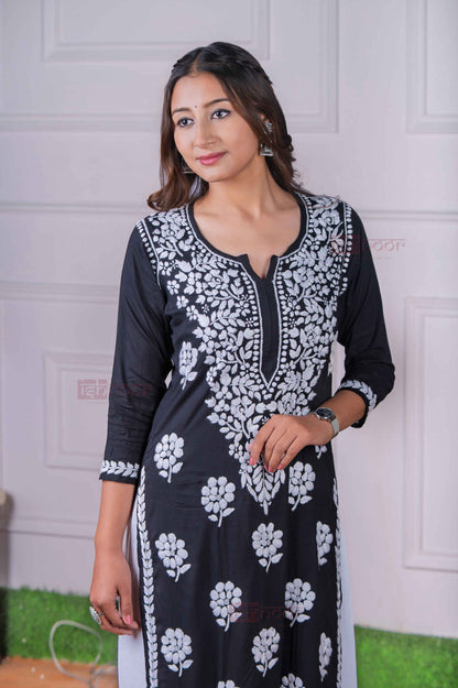 Aayat Modal Straight Chikankari Kurti 2 - black