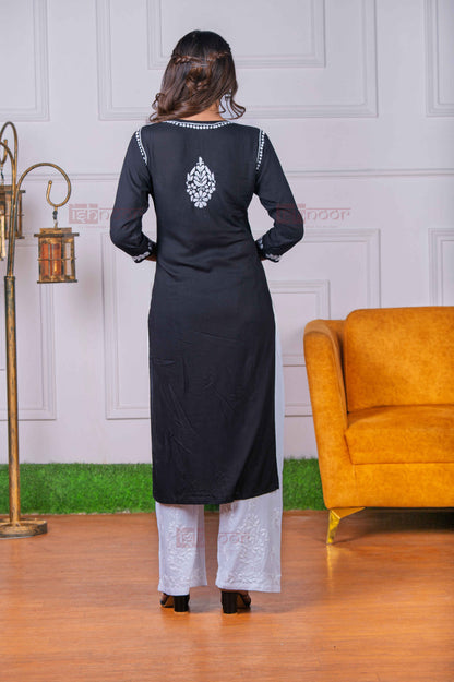 Aayat Modal Straight Chikankari Kurti 2 - black