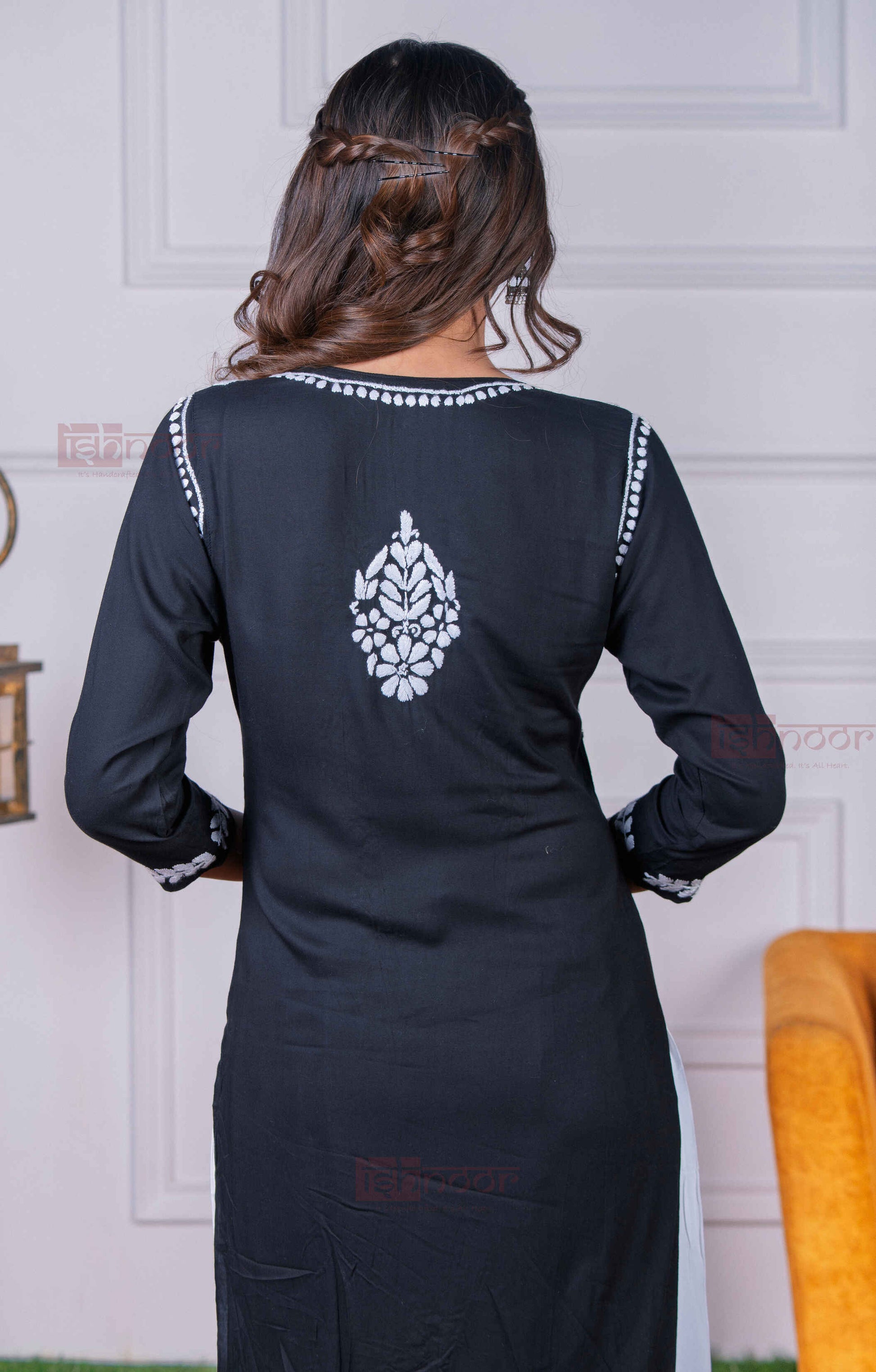 Aayat Modal Straight Chikankari Kurti 2 - black