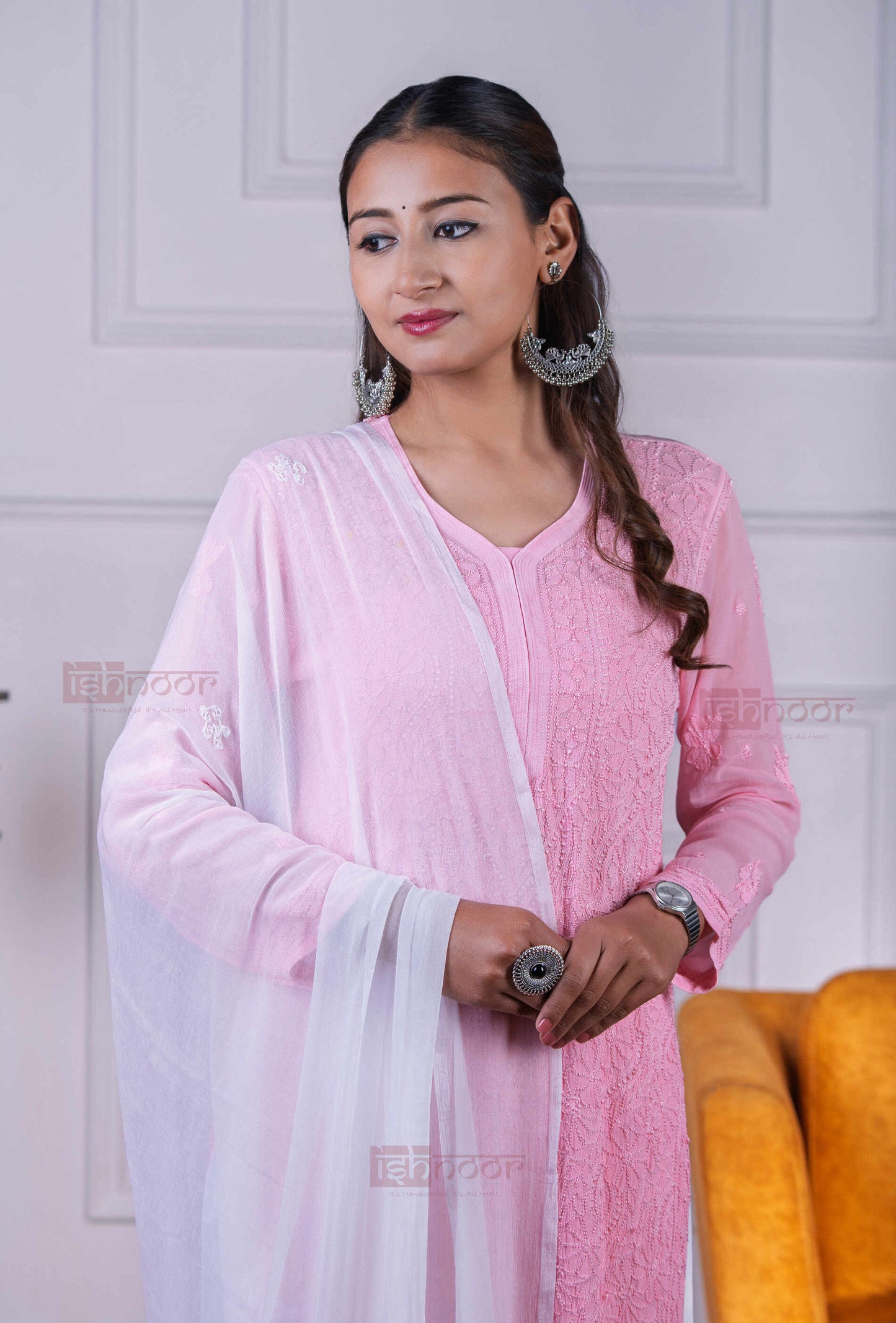 Aayat Premium Viscose Straight Chikankari Kurti - blush-pink