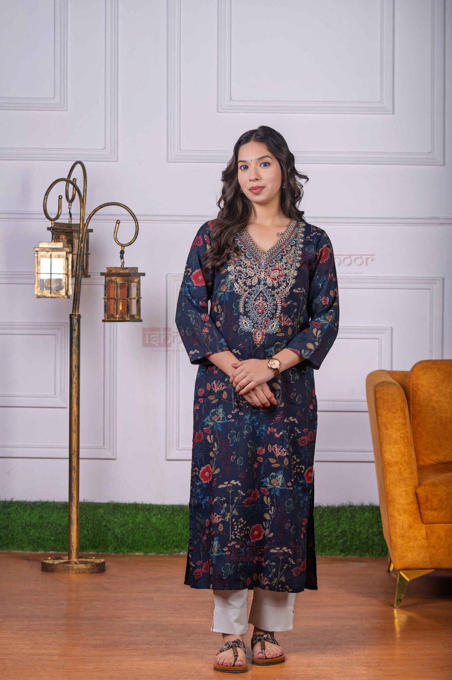 Saanjh Cotton Straight Kurti 2 - black