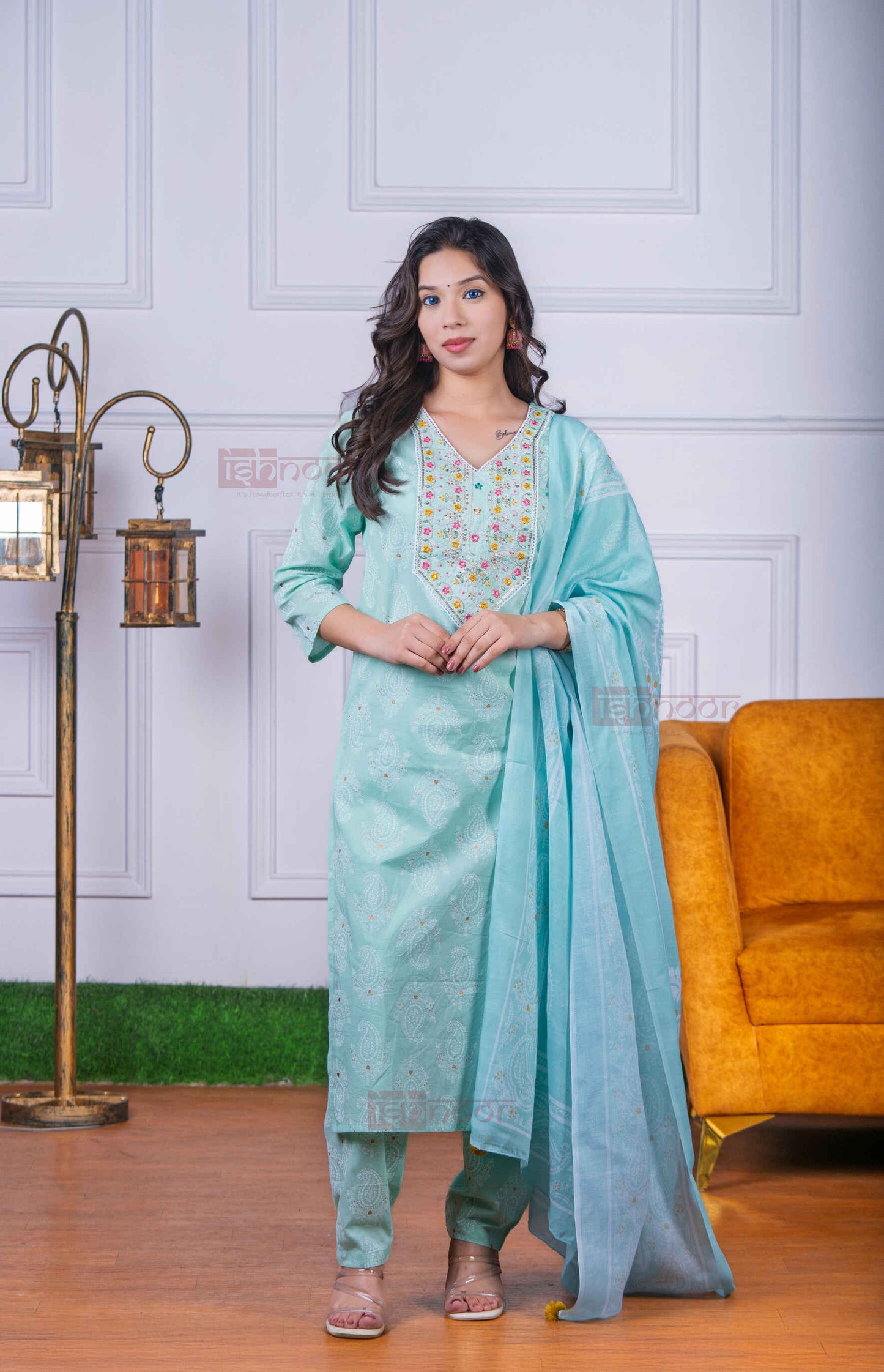 Saanjh Bandhej Print 3 Piece Stitched Suit Set with Dupatta 2 - mint-green