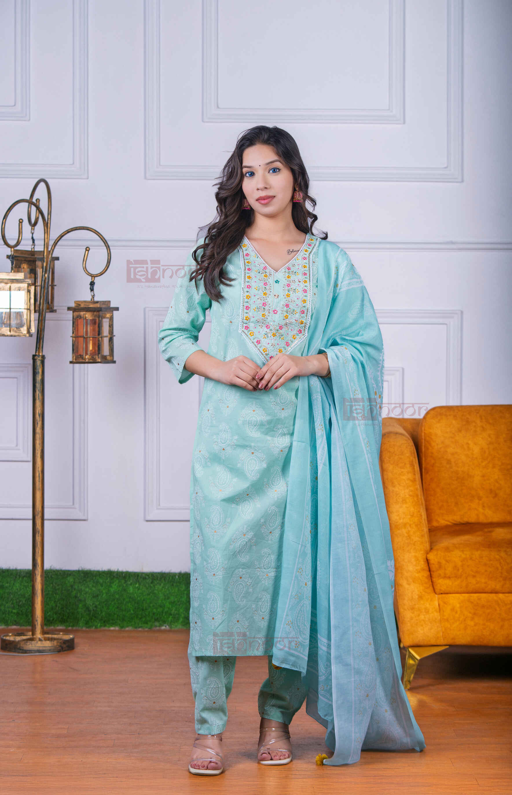 Saanjh Bandhej Print 3 Piece Stitched Suit Set with Dupatta 2 - mint-green