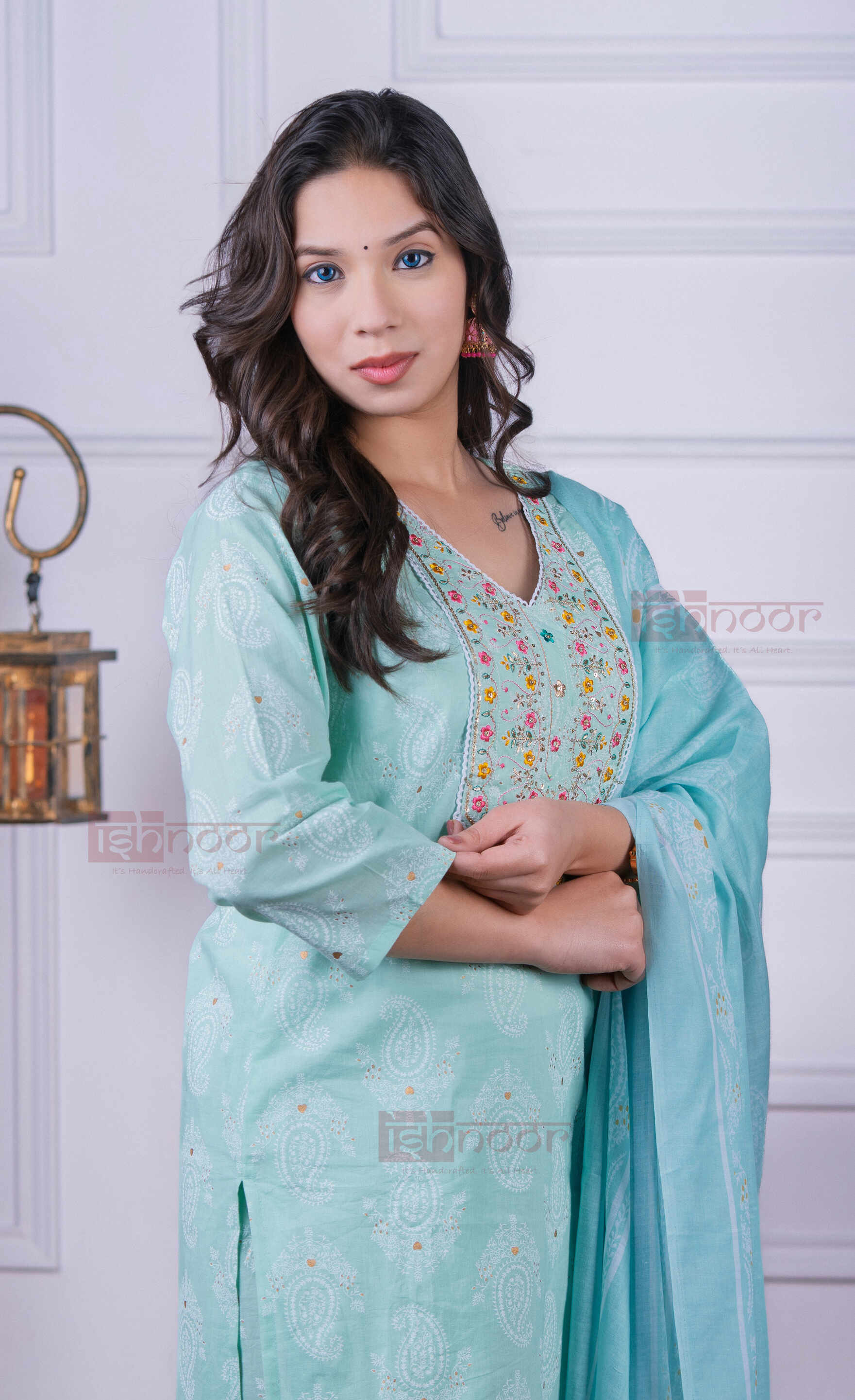 Saanjh Bandhej Print 3 Piece Stitched Suit Set with Dupatta 2 - mint-green