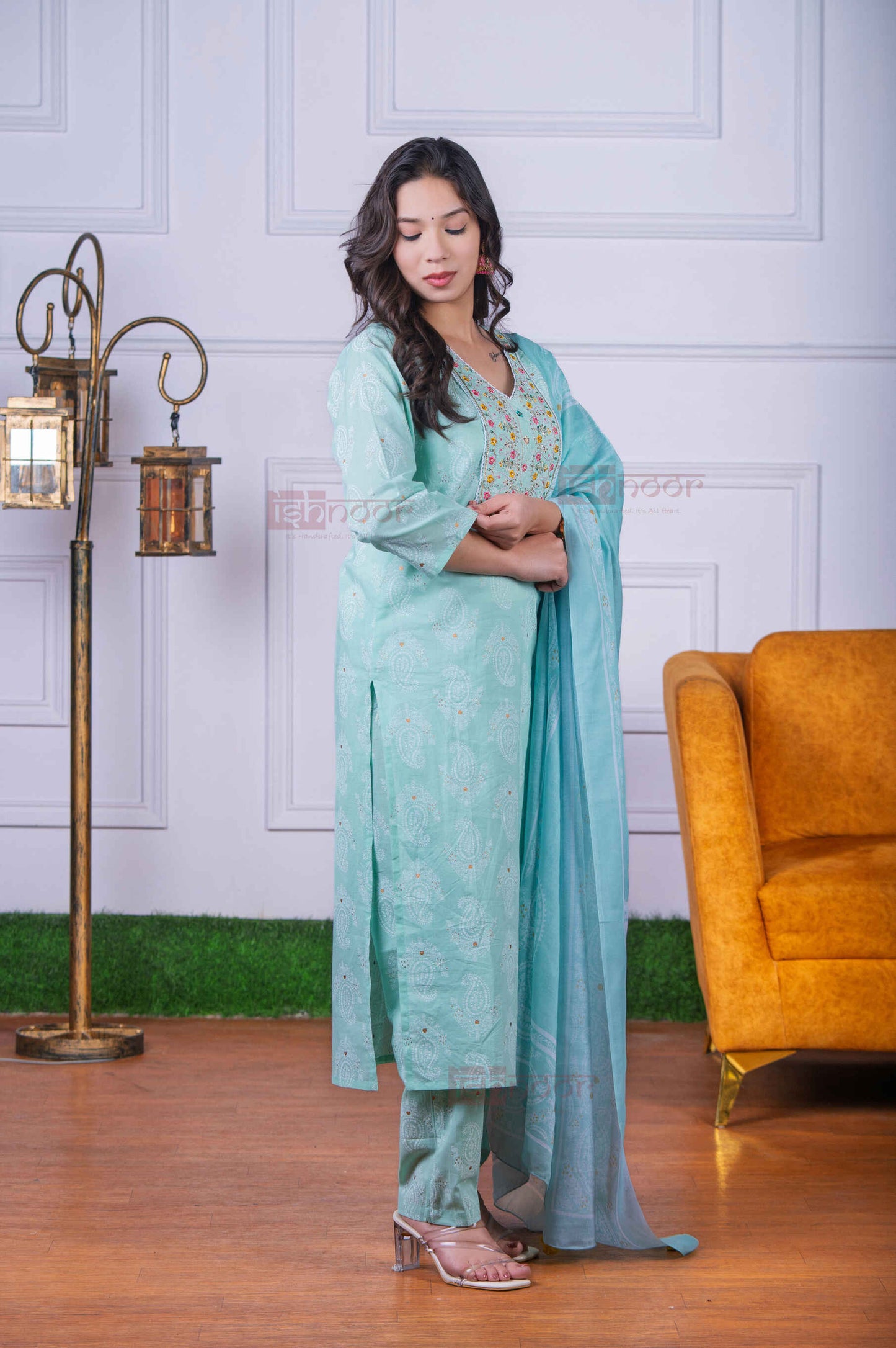 Saanjh Bandhej Print 3 Piece Stitched Suit Set with Dupatta 2 - mint-green