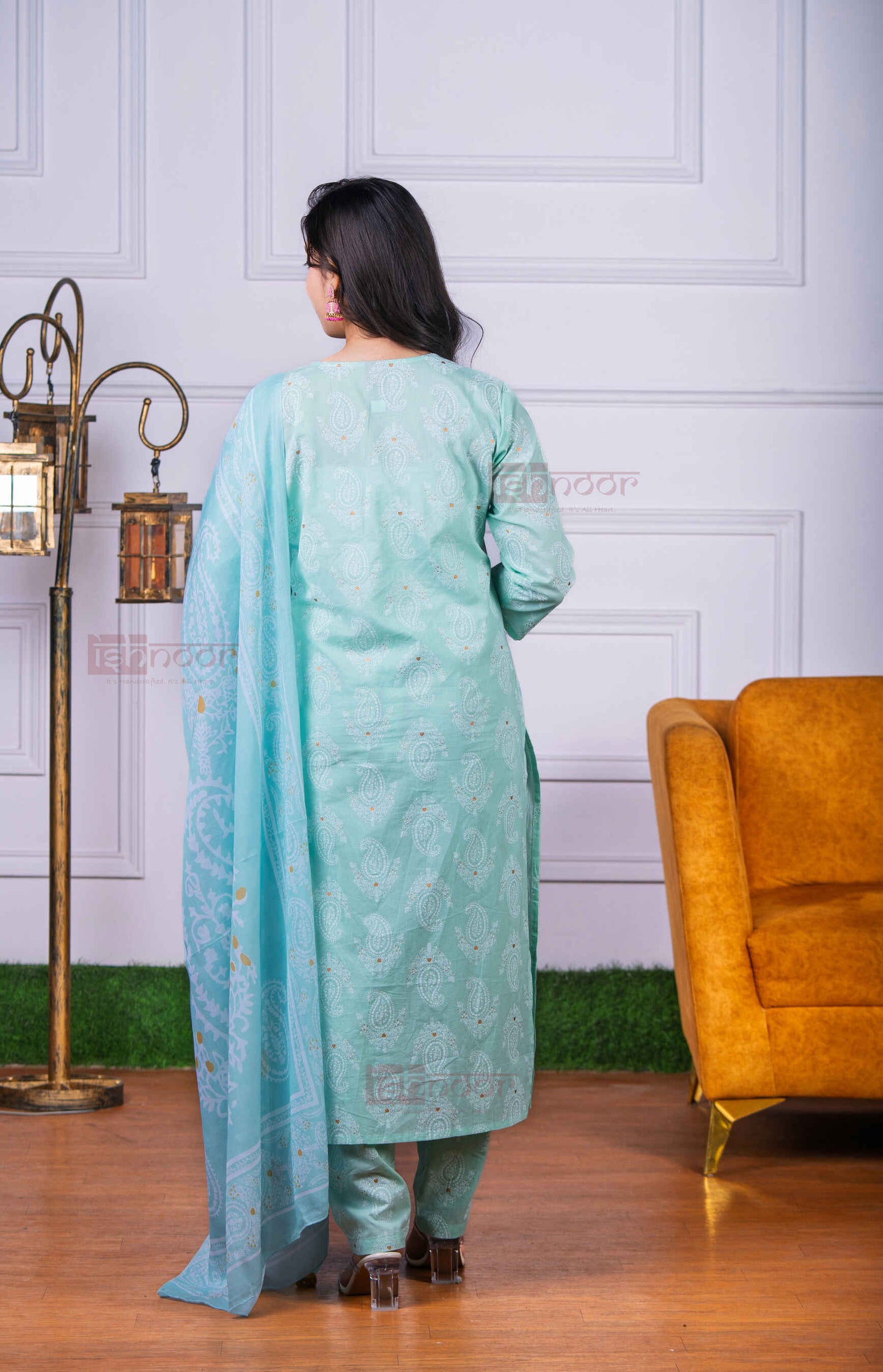 Saanjh Bandhej Print 3 Piece Stitched Suit Set with Dupatta 2 - mint-green