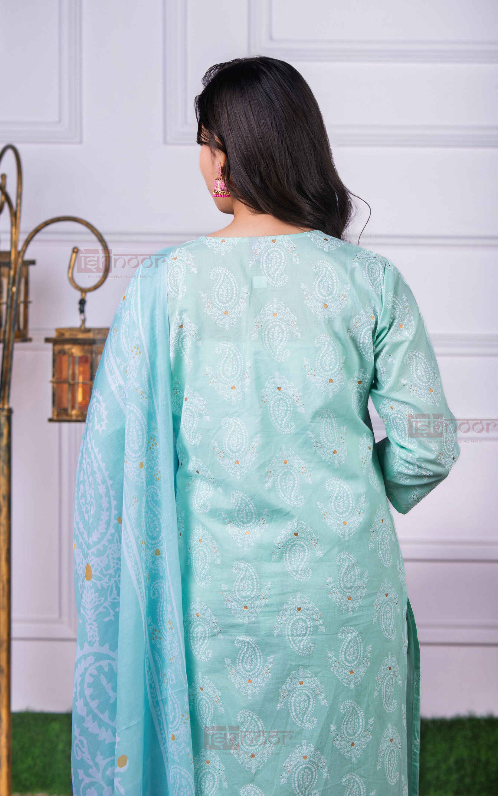 Saanjh Bandhej Print 3 Piece Stitched Suit Set with Dupatta 2 - mint-green