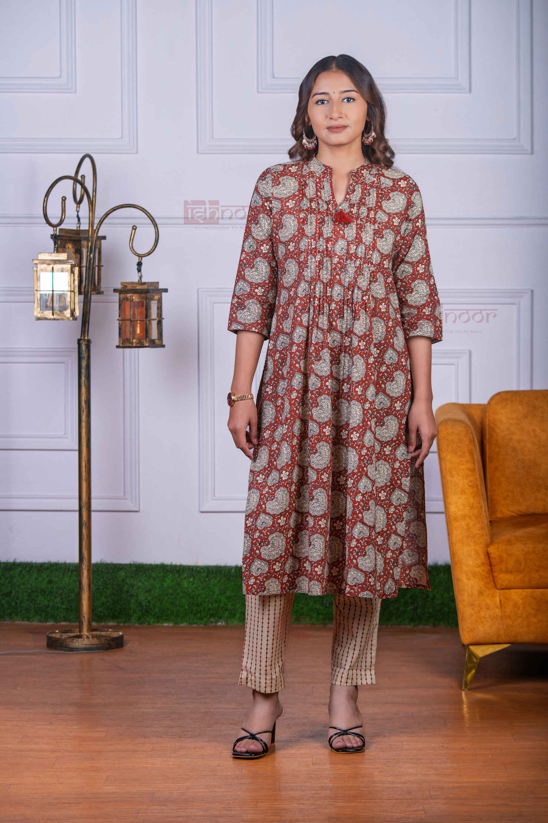 Saanjh 3 Piece Pintex Stitched Suit Set with Dupatta - deep-red