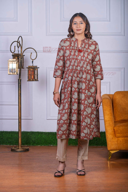 Saanjh 3 Piece Pintex Stitched Suit Set with Dupatta - deep-red