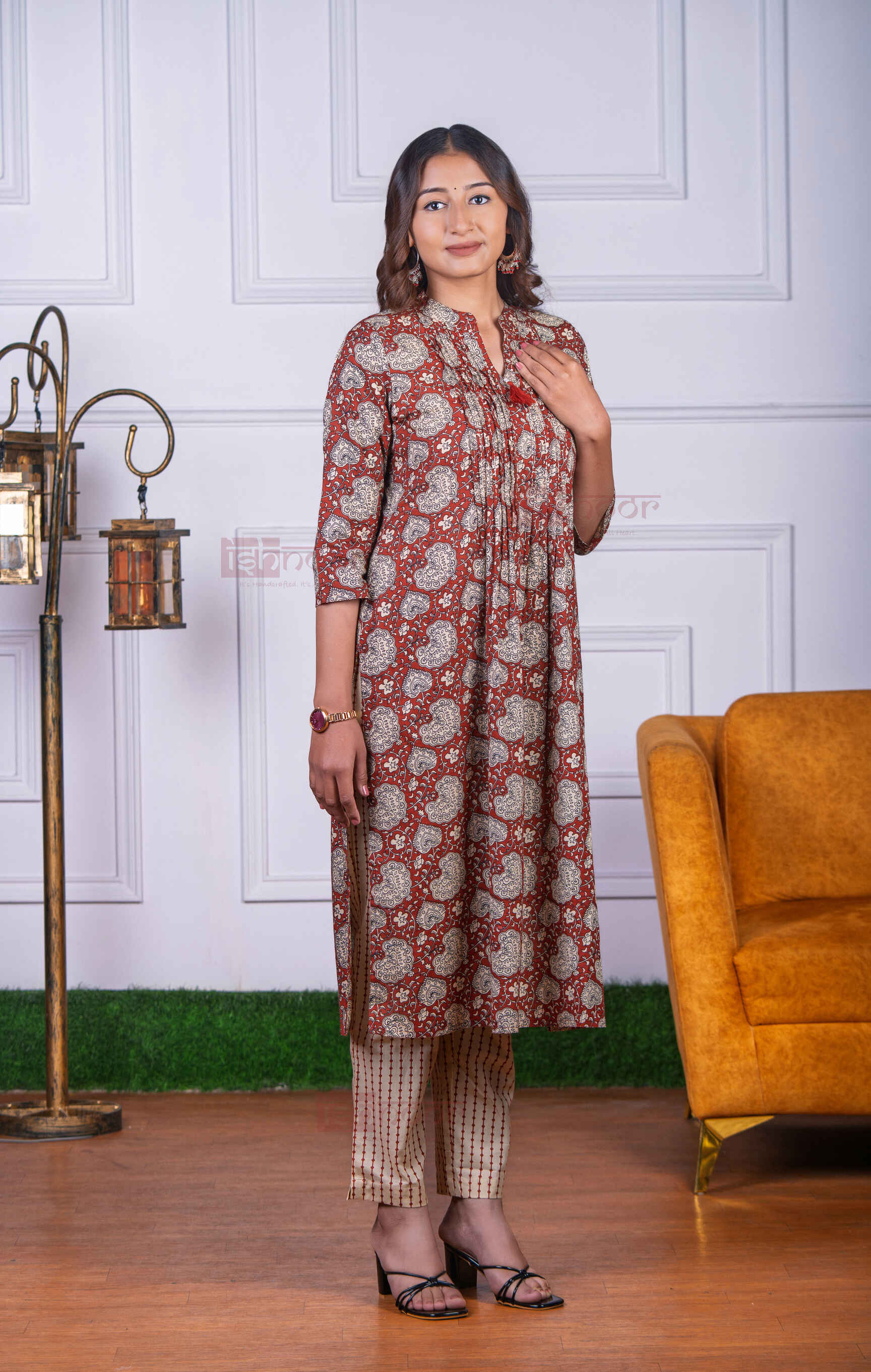 Saanjh 3 Piece Pintex Stitched Suit Set with Dupatta - deep-red