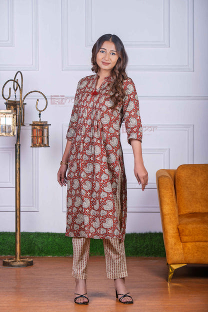 Saanjh 3 Piece Pintex Stitched Suit Set with Dupatta - deep-red