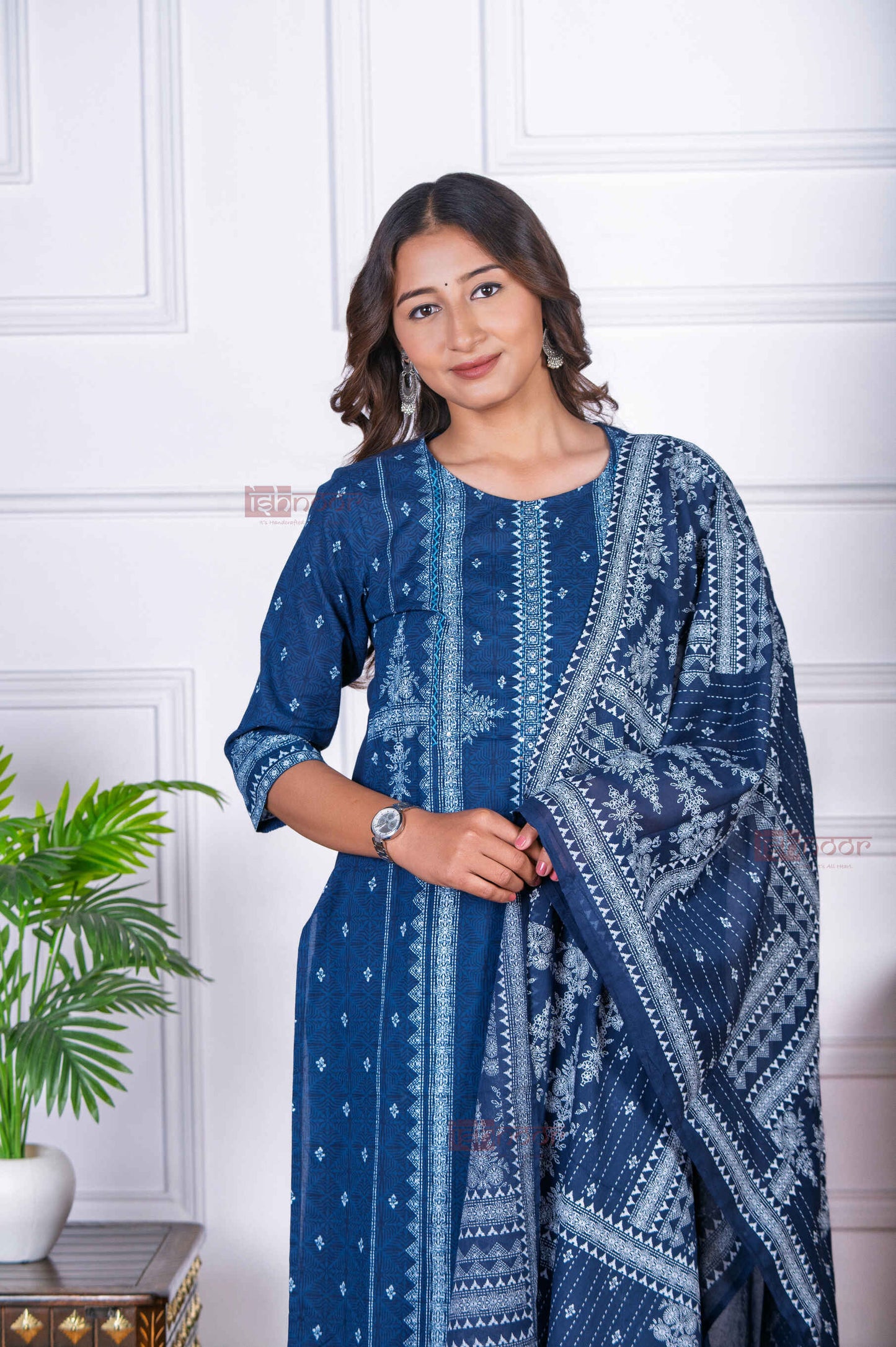 Saanjh 3 Piece Stitched Suit Set with Dupatta 5 - midnight-blue