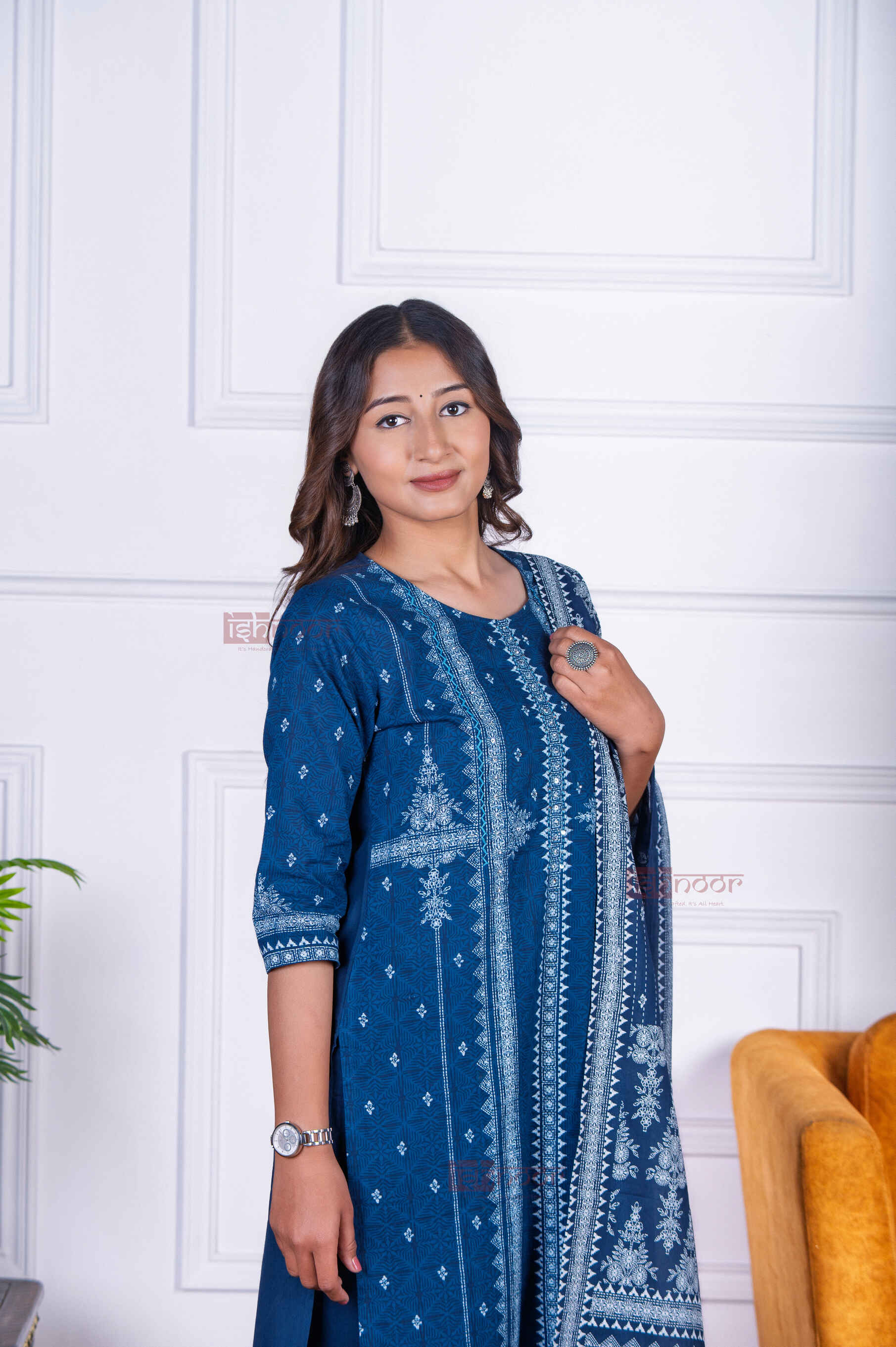 Saanjh 3 Piece Stitched Suit Set with Dupatta 5 - midnight-blue