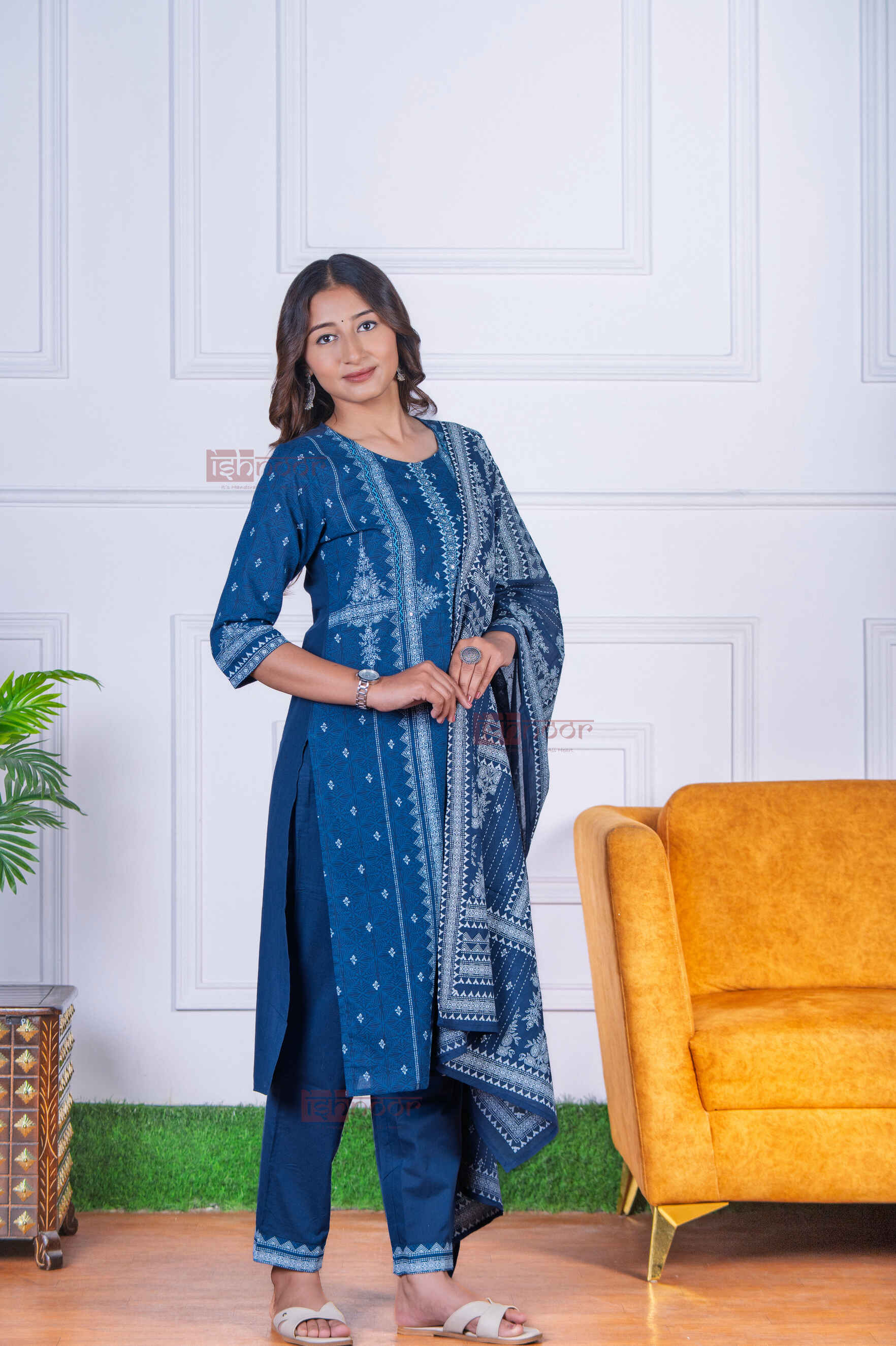Saanjh 3 Piece Stitched Suit Set with Dupatta 5 - midnight-blue