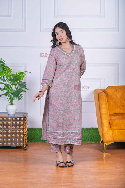 Saanjh 3 Piece Straight Stitched Suit Set with Lace Detailing - blush-pink