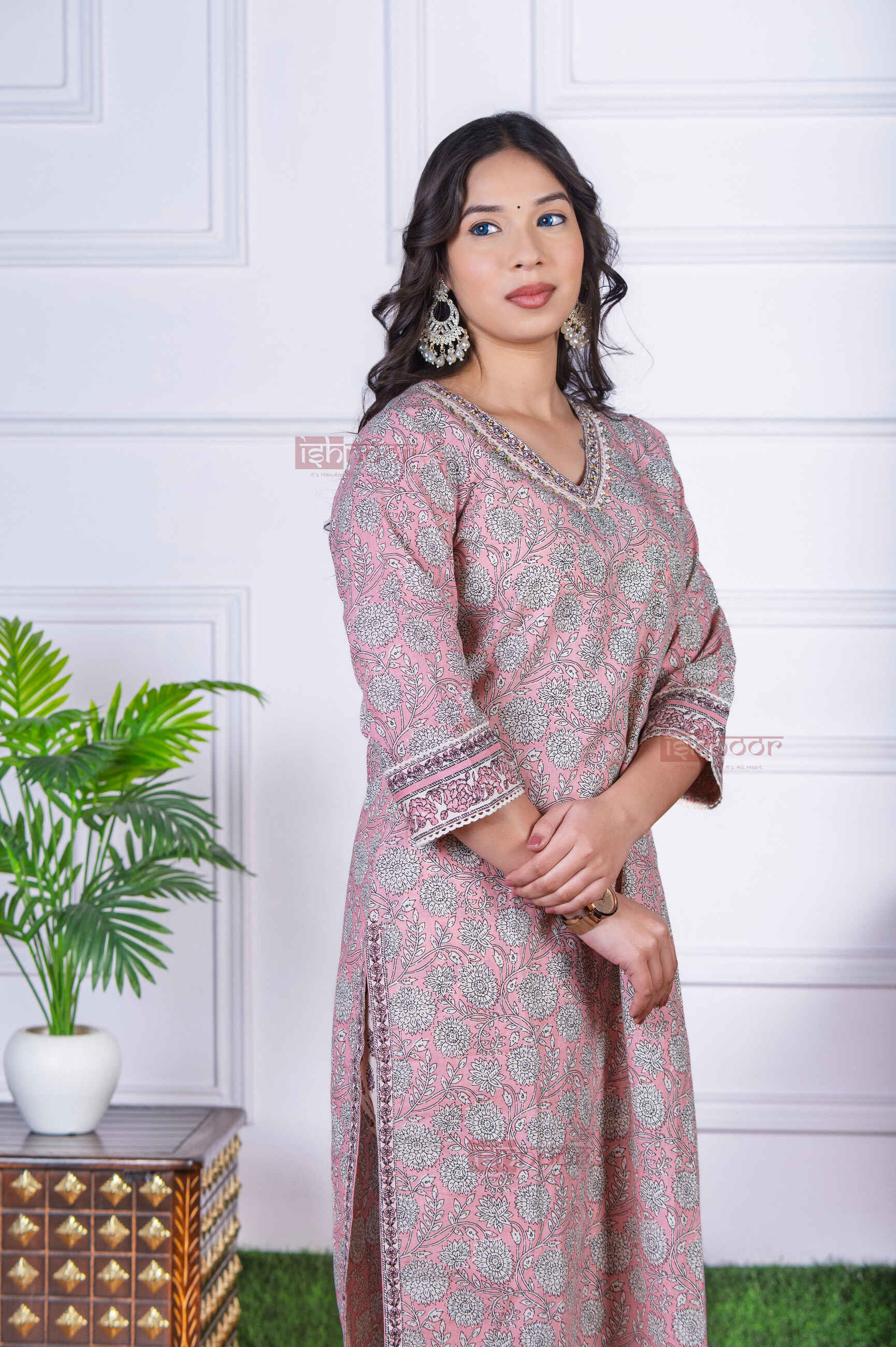 Saanjh 3 Piece Straight Stitched Suit Set with Lace Detailing - blush-pink