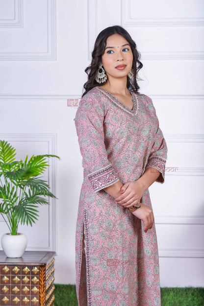 Saanjh 3 Piece Straight Stitched Suit Set with Lace Detailing - blush-pink