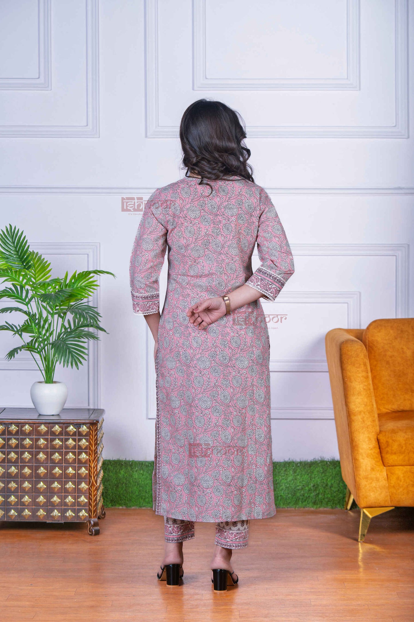 Saanjh 3 Piece Straight Stitched Suit Set with Lace Detailing - blush-pink