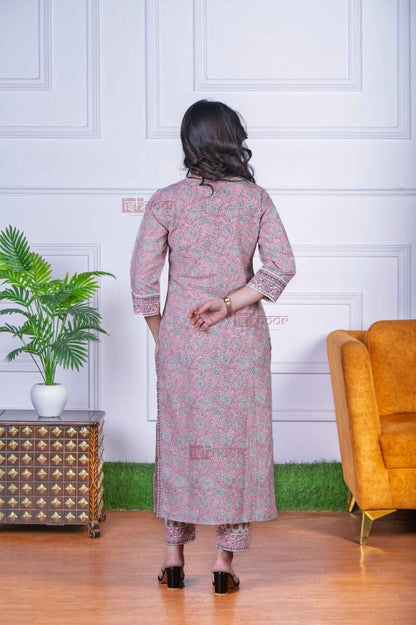 Saanjh 3 Piece Straight Stitched Suit Set with Lace Detailing - blush-pink
