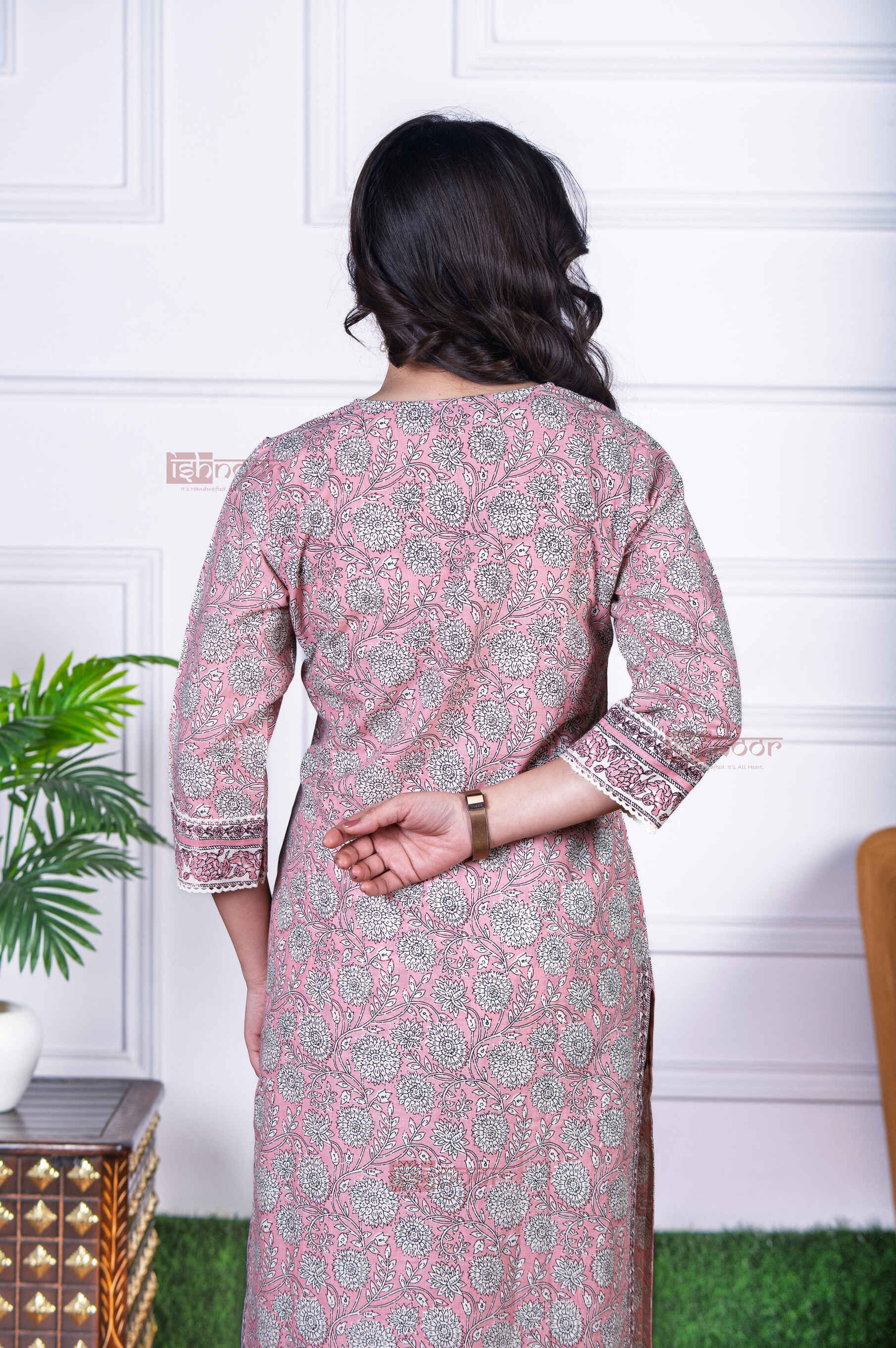 Saanjh 3 Piece Straight Stitched Suit Set with Lace Detailing - blush-pink