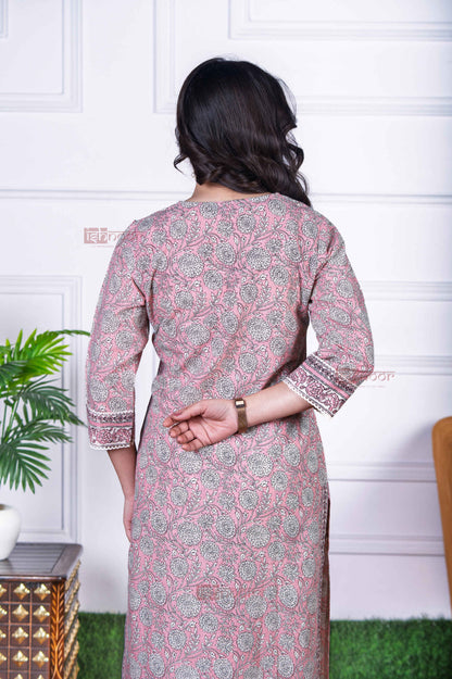 Saanjh 3 Piece Straight Stitched Suit Set with Lace Detailing - blush-pink