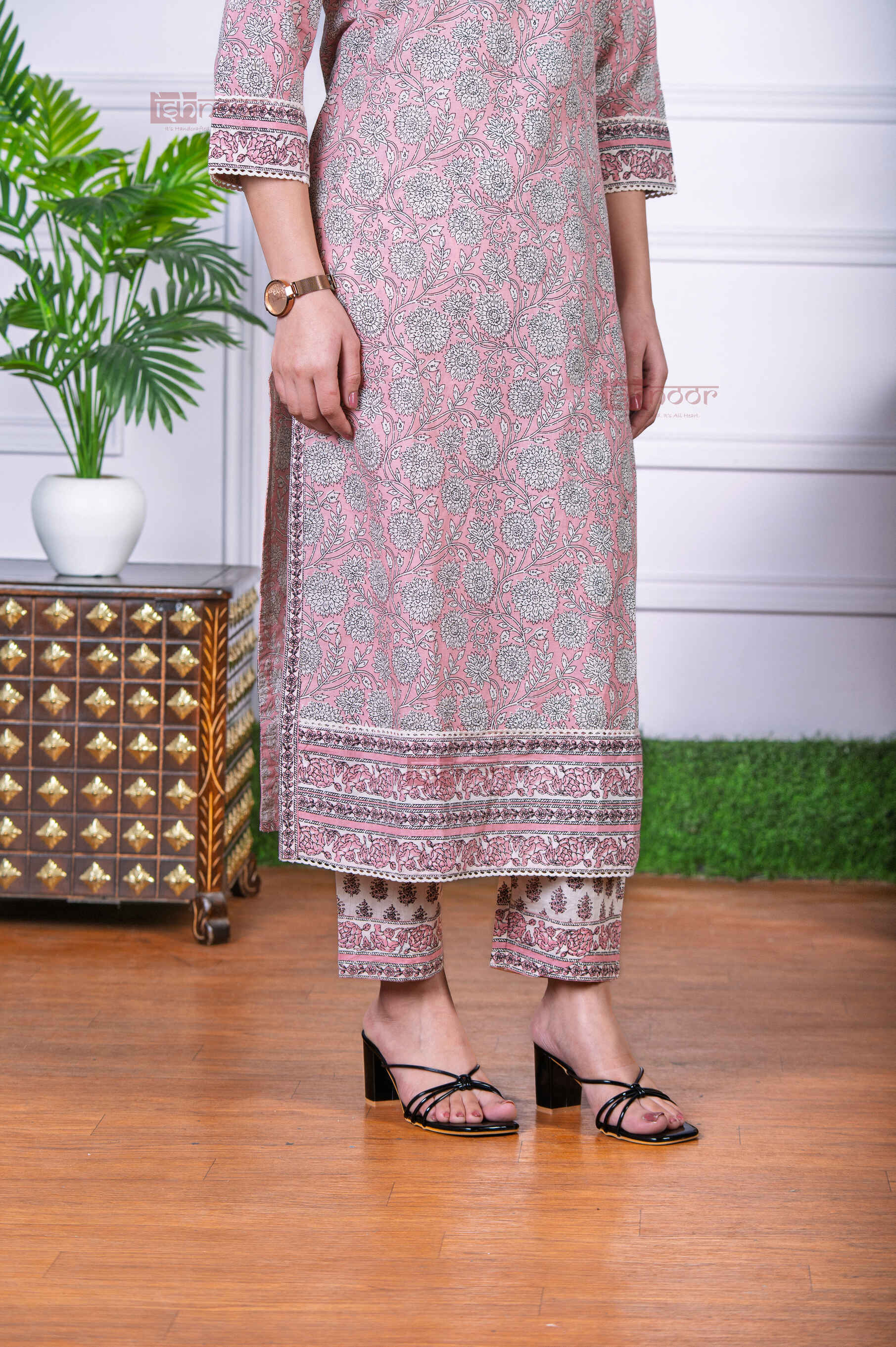 Saanjh 3 Piece Straight Stitched Suit Set with Lace Detailing - blush-pink