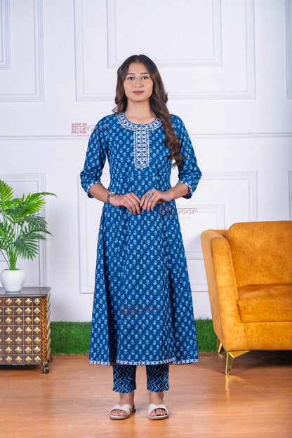 Saanjh Anarkali 3 Piece Stitched Suit Set with Dupatta - midnight-blue