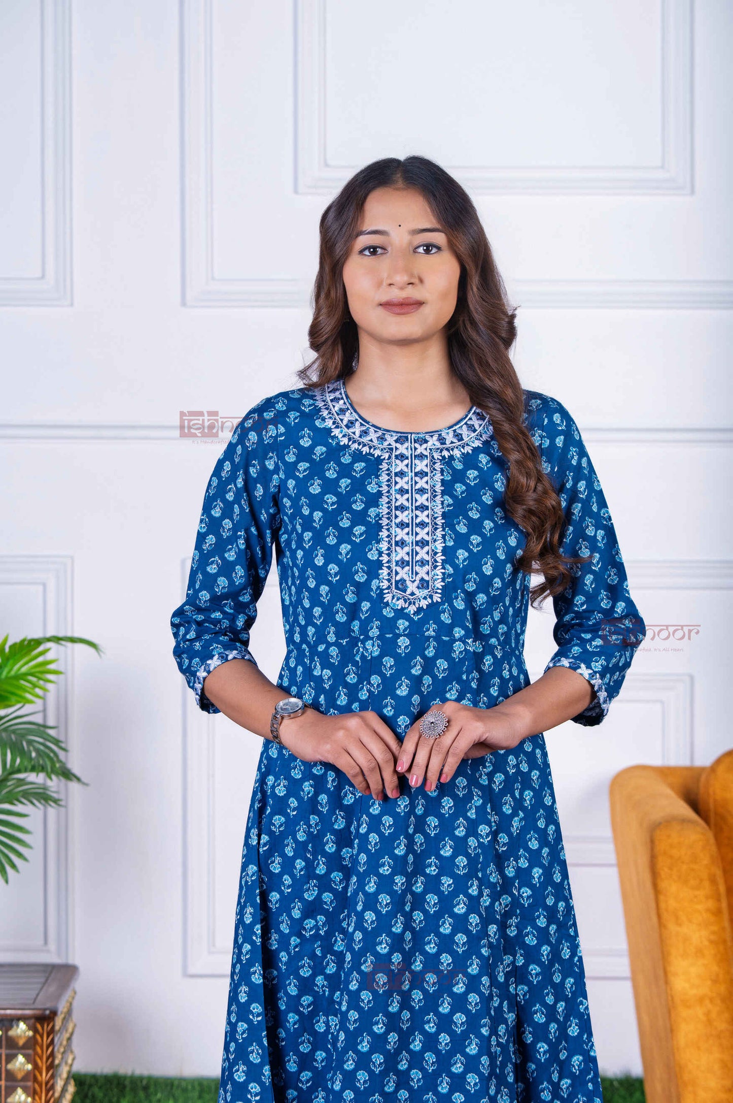 Saanjh Anarkali 3 Piece Stitched Suit Set with Dupatta - midnight-blue