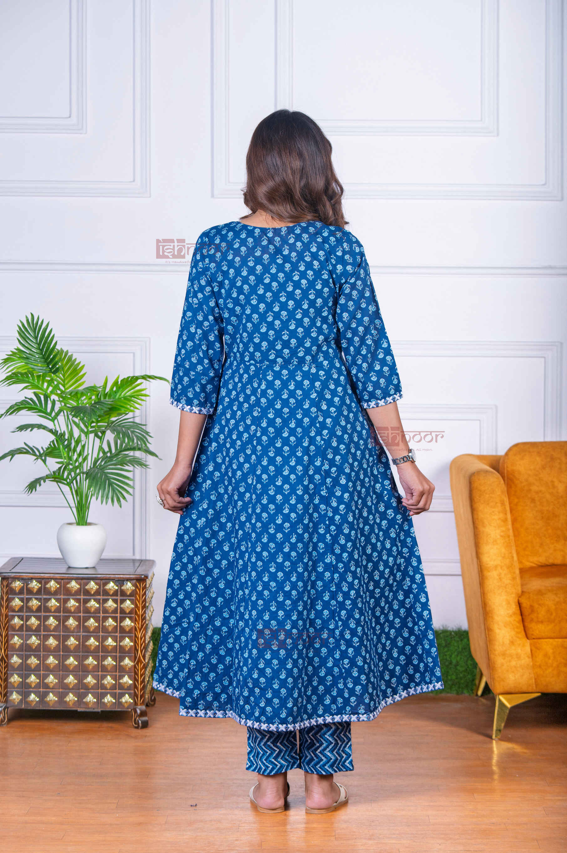 Saanjh Anarkali 3 Piece Stitched Suit Set with Dupatta - midnight-blue