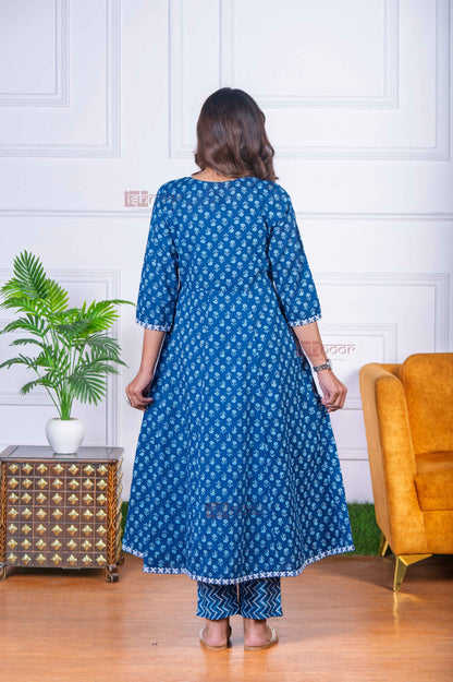 Saanjh Anarkali 3 Piece Stitched Suit Set with Dupatta - midnight-blue