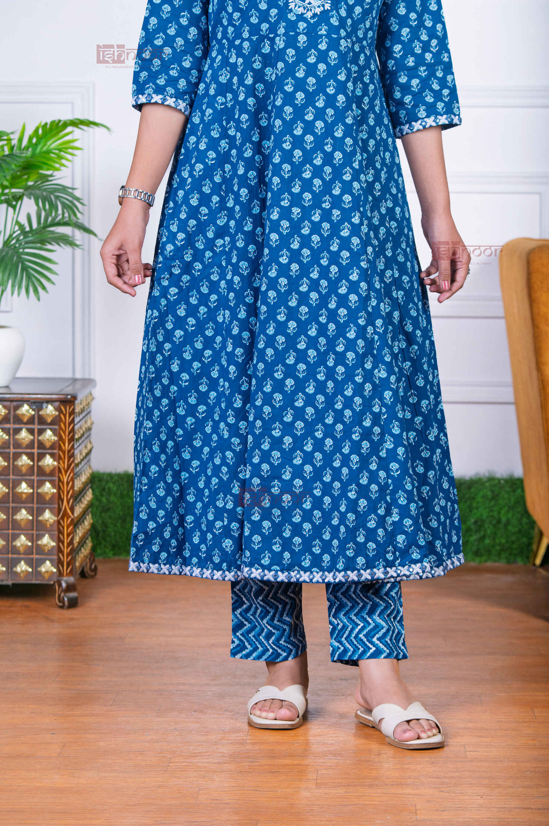 Saanjh Anarkali 3 Piece Stitched Suit Set with Dupatta - midnight-blue