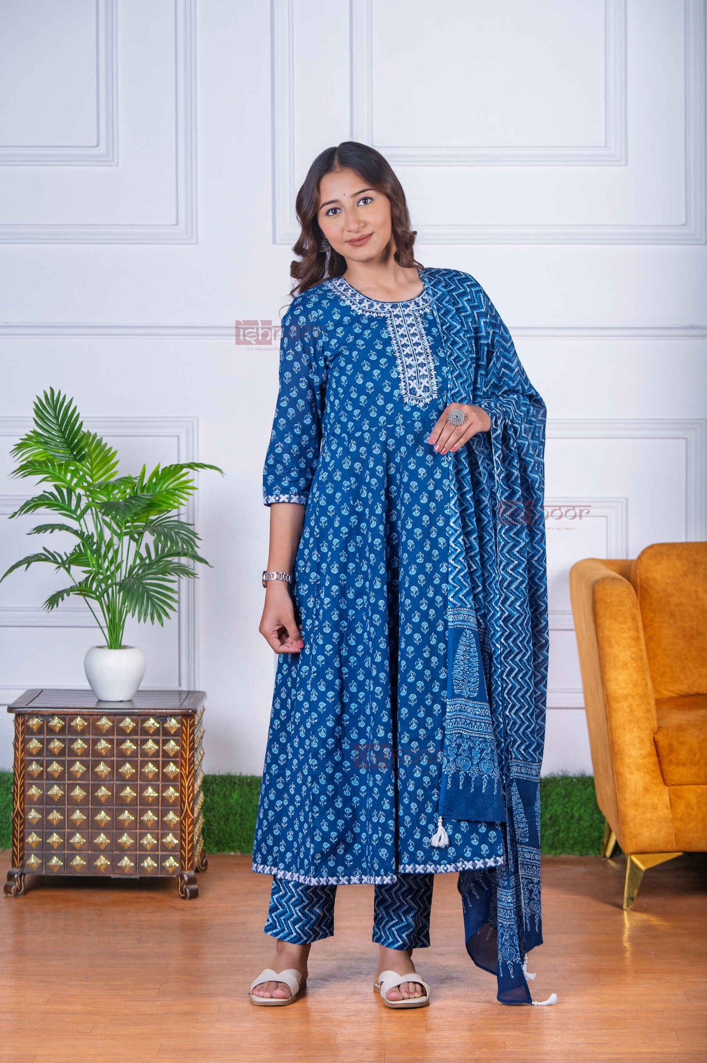 Saanjh Anarkali 3 Piece Stitched Suit Set with Dupatta - midnight-blue