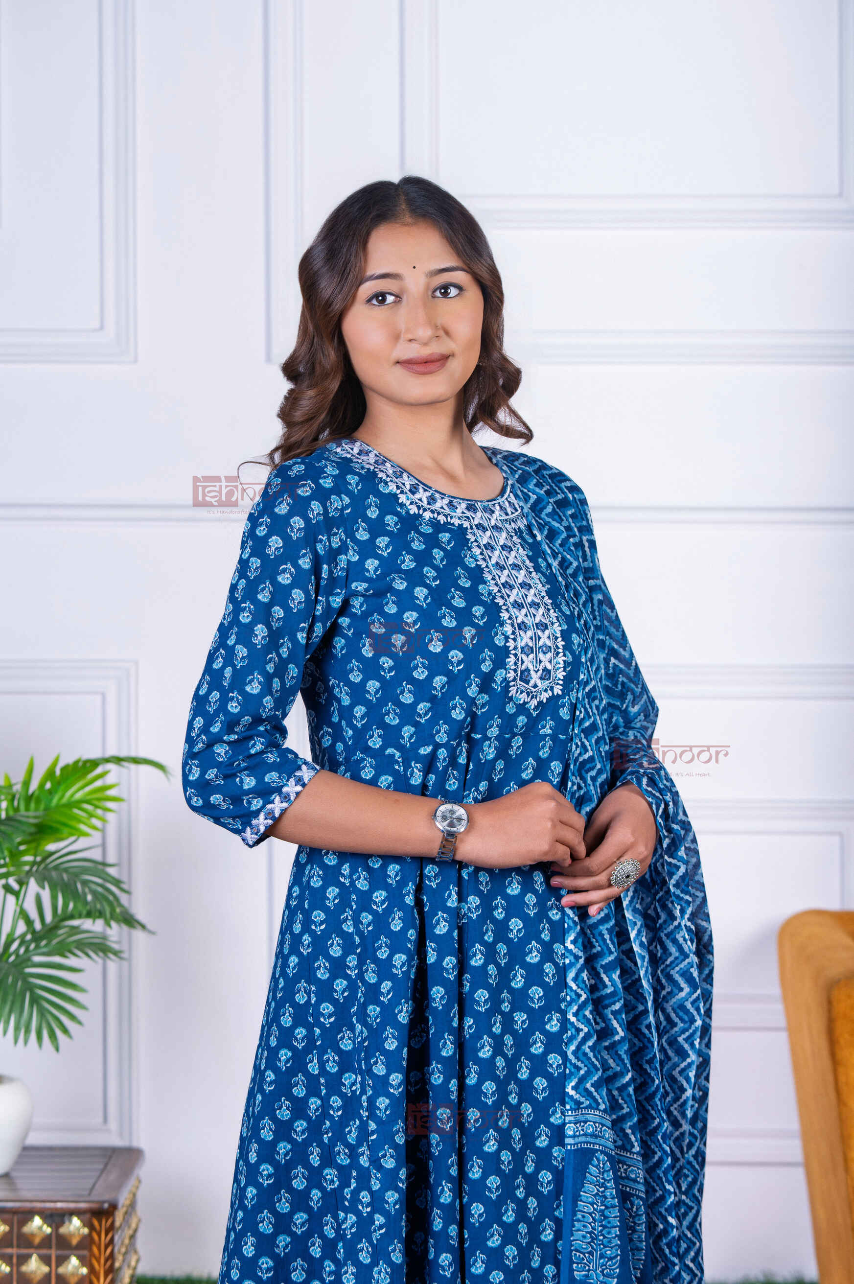Saanjh Anarkali 3 Piece Stitched Suit Set with Dupatta - midnight-blue