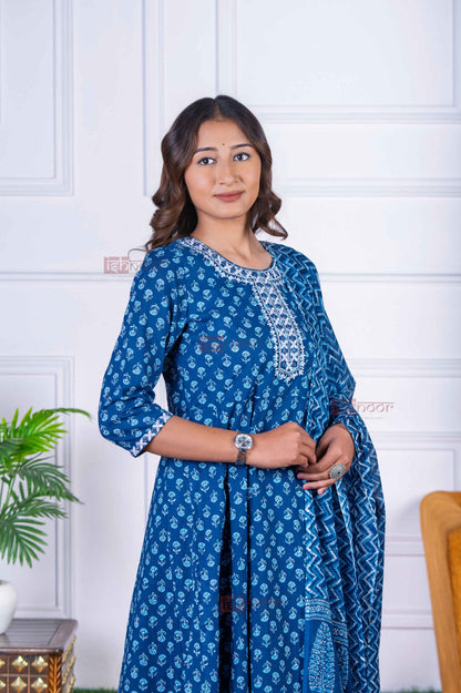 Saanjh Anarkali 3 Piece Stitched Suit Set with Dupatta - midnight-blue